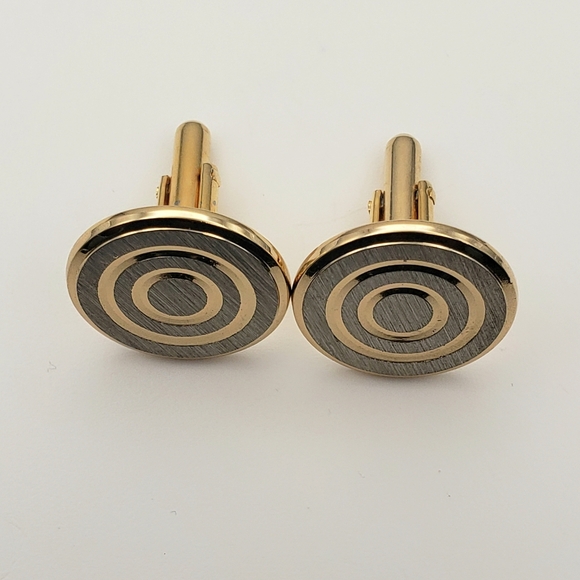 Mens Silver and Gold Bullseye Round Cuff Links - Picture 2 of 5
